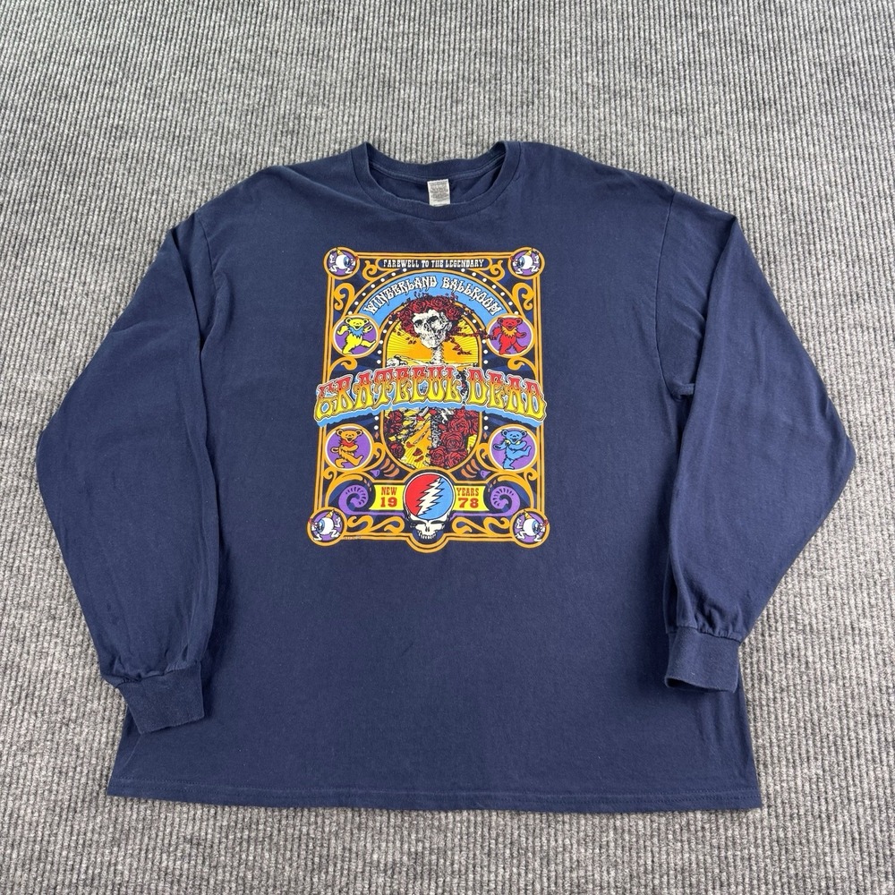 Grateful Dead Shirt Mens XL Blue Graphic Logo 2002 Winterland Ballroom Band Tee